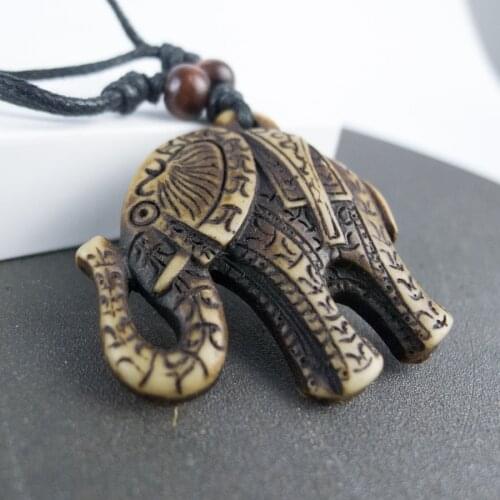 Figure Elephant Pendants Bone Art Imitation Yak Bone Material Necklace Pendant Vintage Mens Necklaces #GZ107