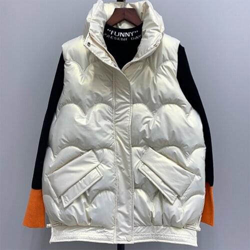 Shinny Surface Vest Coat Women Winter Plus Size Waistcoat Female Loose Sleeveless Jacket Korean Style Vest Waitcoat Zipper Short