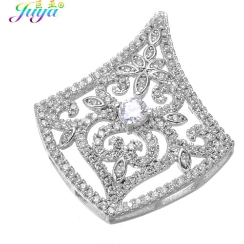 Juya Luxury Gold/Silver Color Cz Handmade Floating Flower Connector Accessories For DIY Women Pearls Necklace Bracelet Making