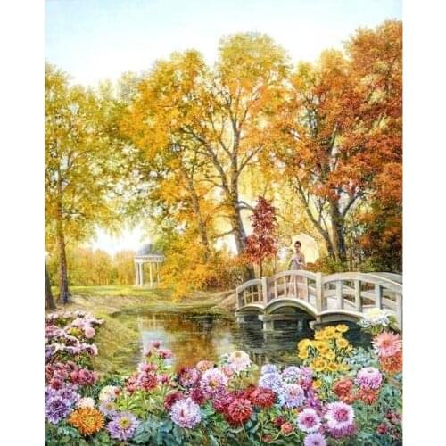Gatyztory Frame Autumn Park DIY Painting By Numbers Landscape Canvas Colouring Handpainted Wall Decor Gift
