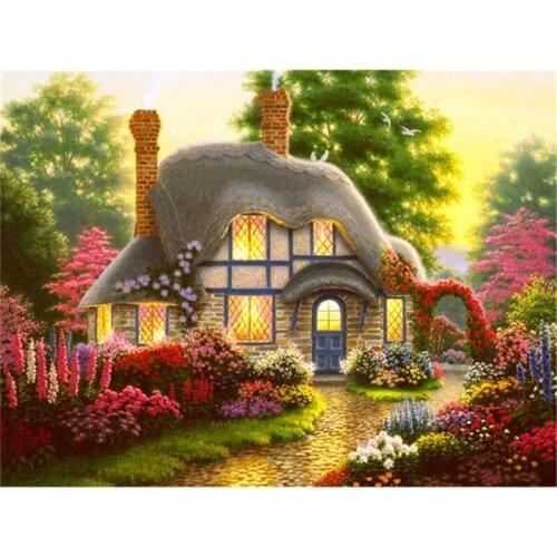 Diamond Embroidery House Handicraft Full Drill Diamond Painting Landscape Mosaic Garden Picture of Rhinestone Wall Art
