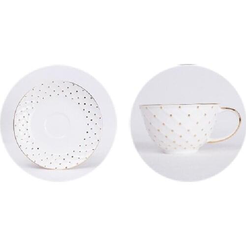 European Court Pearl Pattern Coffee Cup And Saucer Gold Point Bone China Espresso Home Drinkware 180Ml