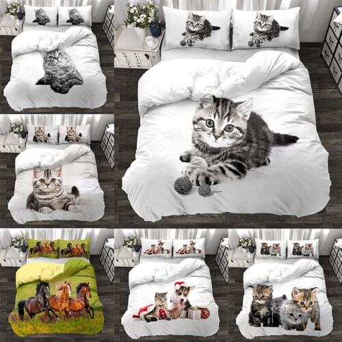 3D Aniaml Cute Dog&Cat Comforter Bedding Sets Dog Cat Printing Duvet Cover Set Queen Cute Bed Cover King Size Bedding