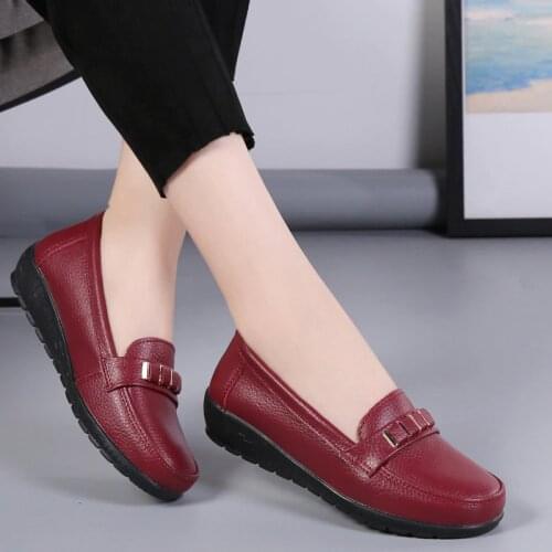Women shoes genuine leather loafers non-slip solid color casual shoes ladies 2021 new fashion flats woman shoes zapatos de mujer