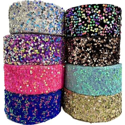 Ribbon colorful sequin lacef fabric 3" bling bling sequin ribbons