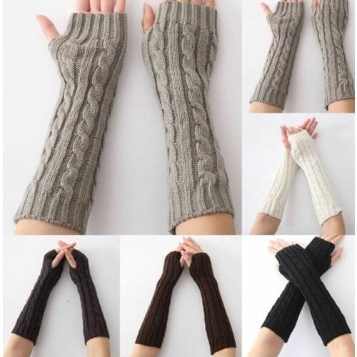 Hot sale solid knit Women Fashion Winter Wrist Arm Knitted Long Fingerless Solid Gloves Mittens Hand Warmer New