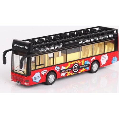 Simulation Of Double Deck Open Air Bus Model Music Light Return Force Alloy Toy Car Model Boys Birthday Christmas Gift Red