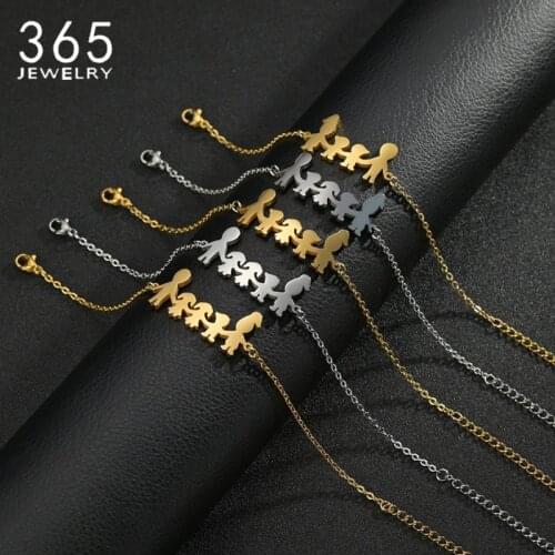 Stainless Steel Mom Dad Family Charm Bracelet Gold Adjustable Daughter Son Bracelets For Women Girls Jewelry Birthday Gift
