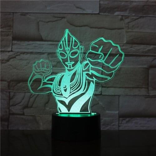 New Amroe Novetly Lampara Ultraman Altman 3D RGB LED Night Light Sleep Desk Lamp USB Touch 7 Color Change Kid Boy Christmas Gift