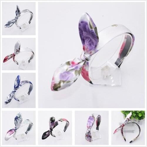 Chinese Style Print Hairband for Girl Elegant Silk Hair Bow Flowers Headband Women Sweet Colors Bow Knot Hair Accessories