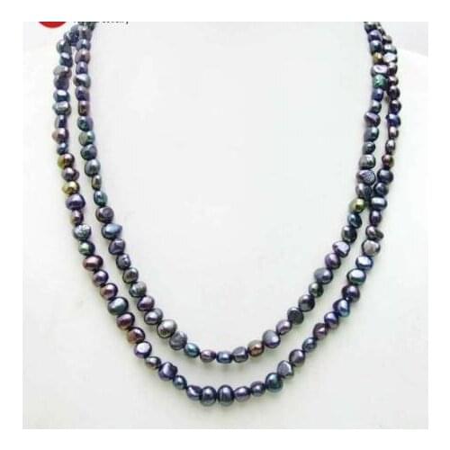 Fashion Natural Black 4-5mm Baroque Freshwater Pearl 40" Long Necklace