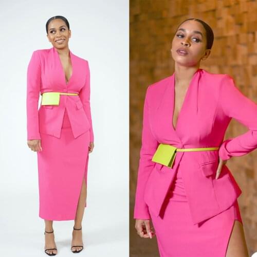 Sexy Slim Fit Women Suits Pink Long Sleeve One Button Custom Made Blazer Party Prom Elegant Office Lady Fashion 2 Pieces Set