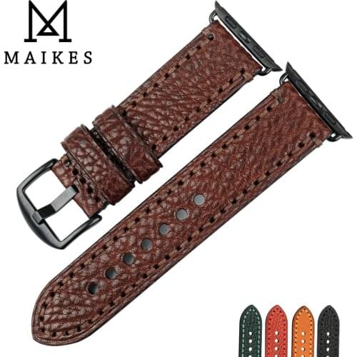 MAIKES Quality Watch Strap Genuine Leather Watch Band For Apple Watch 44mm 40mm 42mm 38mm Series SE 6 5 4 3 2 1 iWatch Watchband