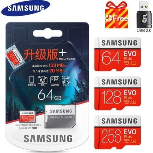 SAMSUNG micro sd card EVO Plus 128GB 100MB/s memory card 64GB 256GB C10 UHS-I cartao de memoria Microsd SD/TF Card with Adapter