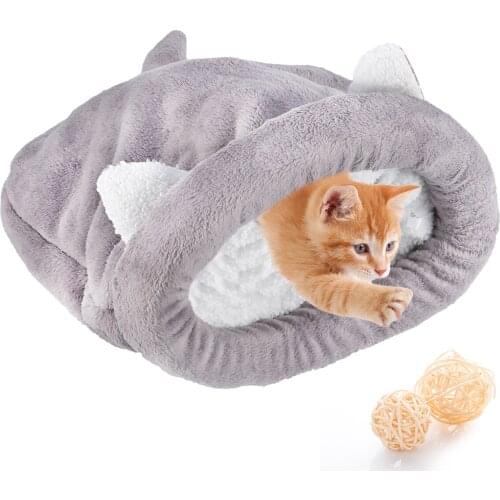 Warm Coral Fleece Cat Sleeping Bag Bed For Puppy Small Dogs Pets Cat Mat Bed Kennel House Soft Warm Sleeping Bed Pets Products