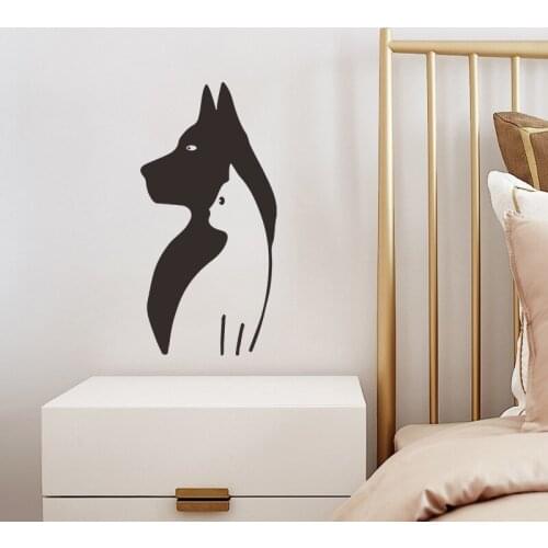 Creative Cat Dog Wall Stickers Black White Art Home Decor Bedroom Door Decals Kitchen Fridge Sticker Aesthetic