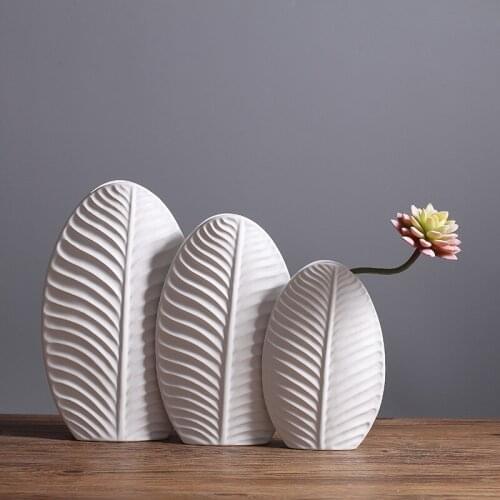 Nordic Style Simple Leaves Vase Figurines Home Decoration Crafts Livingroom Diningroom Table White Porcelain Ornaments Abstract