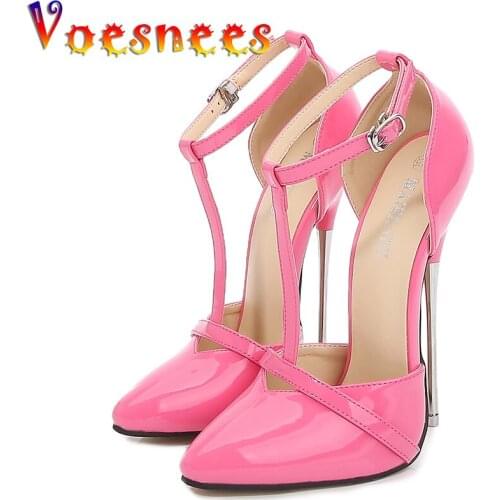Voesnees Sexy Nightclub Steel Tube Dance Women Shoes Platform Large Size High Heels Hollowed Female Sandals Pointed Toe T Buckle