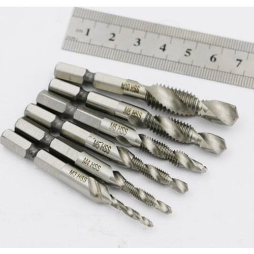 High 6pcs/set Hand Tap Drill Hex Shank HSS Screw Spiral Point Thread Metric Plug Drill Bits M3 M4 M5 M6 M8 M10 Hand Tools