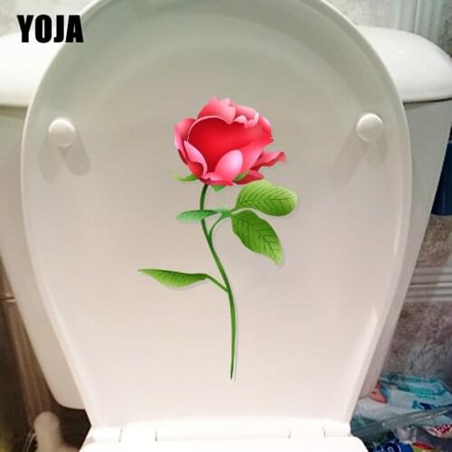YOJA 12.8X22.4CM Hand Painted Red Rose Home Bathroom Toilet Decor Room Wall Stickers Mural T1-1166