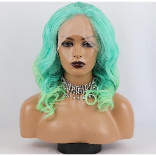Green Ombre Blue Yellow Color Wigs Synthetic Lace Front Wigs Deep Wave Heat Resistant Short Hair Wig For Black Women Cosplay Wig