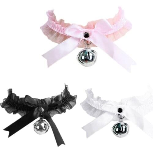 Harajuku Gothic Women Sweet Lolita Ribbon Choker with Bowknot Ring Bell Ruffles Lace Cute Cat Cosplay Collar Necklace