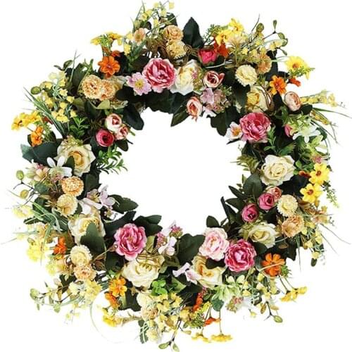 Artificial Flower Wreath Spring Summer Wreath for Front Door Wall Window Wedding Party Garden Farmhouse Home Decor