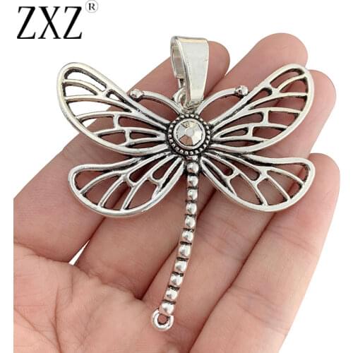 ZXZ 2pcs Tibetan Silver Large Dragonfly Insect Charms Pendants for Necklace for Necklace Jewelry Making Accessories 66x60mm