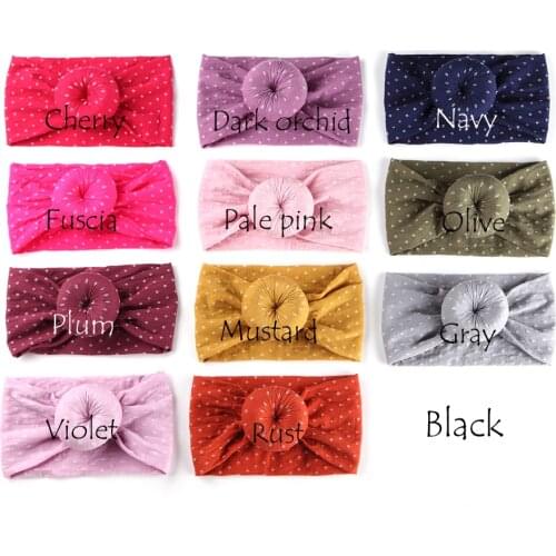 100 pcs/lot, Wholesale White Polka Dot Round Knot Nylon Headwraps, Donut nylon turban headbands one size fit most