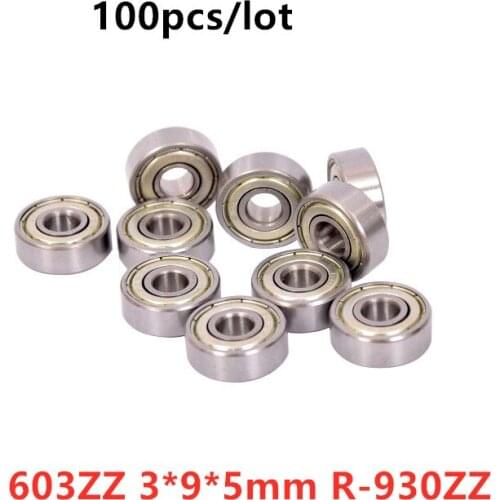 100pcs miniature bearing 603ZZ 3*9*5 mm R-930ZZ deep groove ball bearings 603 -2Z 603Z 3x9x5 steel ball bearing