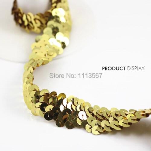30yard Craft Gold 2 Row Sequin Elastic Braided Trim Bead Trim Decorated Lace Ribbon Trim For Wedding Dress Sewing Trim t357
