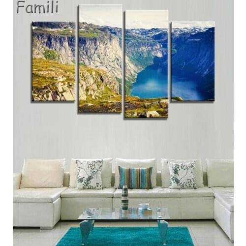 4PCS norway night northern lights lake Natural landscape poster silk fabric cloth print wall sticker Wall Decor custom print