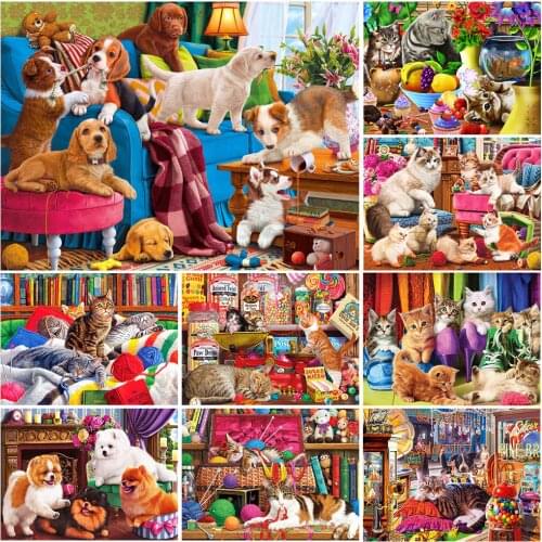 5D DIY Diamond Painting Cat Full Square Round Diamond Embroidery Mosaic Animals Dog Cross Stitch Handmade Gift Home Decoration