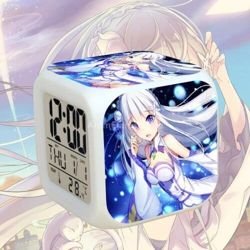 Anime Re Life In A Different World From Seikatsu Emilia 3D Print Funny Figure Alarm Clock Bedroom Decor Square Luminous Adult