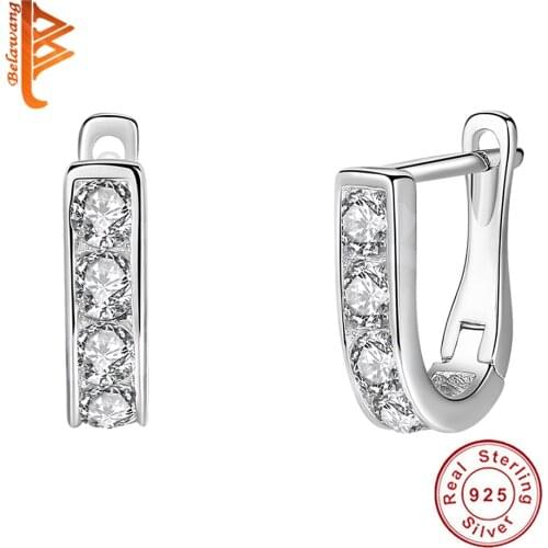 BELAWANG100 % 925 Sterling Silver Dazzling Clear Zircon Stud Earrings Fo Children Earring Simple Jewelry GIft