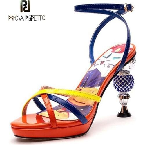 Transparent Diamond Shaped High Heels Patent Leather Waterproof Platform Leather 3D Printing Color Matching Womens Sandals