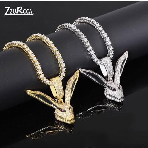 Hip Hop AAA Cz Evil Dog Pendant Necklace Gold Tennis Chain Crystal Necklaces for Women Men Big Animal Jewelry colar masculino