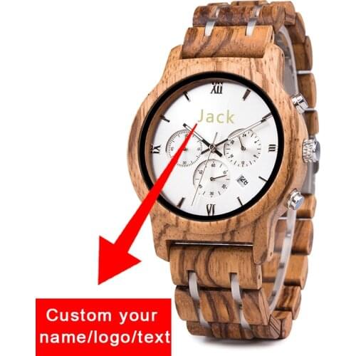 Personalized Customization Wood Watches in Quartz for Man Stop Wristwatch Mens часы мужские Engrave Name Logo Brand Auto Date
