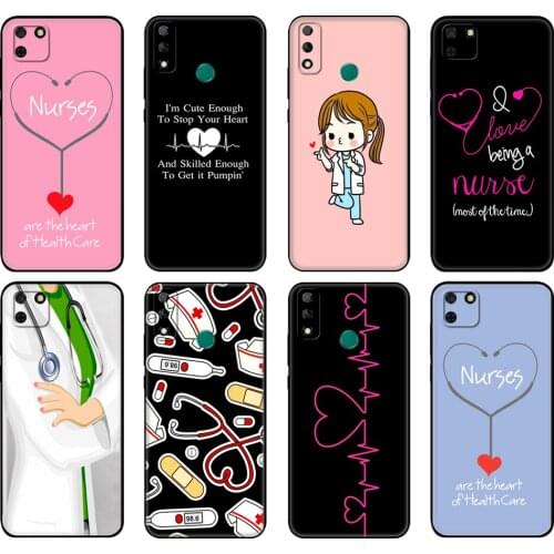 Black tpu Case For Huawei Y9S Y6S Y8S Y5P Y7P Y8P Case For Huawei Y5 lite Prime Y6 Cover Nurse Medical Medicine Health Heart
