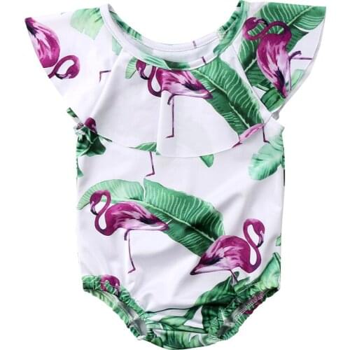 Toddler Baby Girls Flamingo Romper Kids Ruffle Swimsuit Romper Beachwear Outfits
