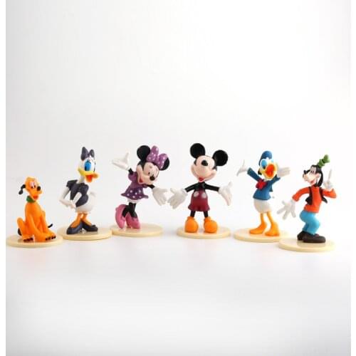 Disney Mickey Minnie Donald Duck Figure Action Creative Decoration 6-Piece Set Cake Decoration Desktop Doll Toy PVC Material