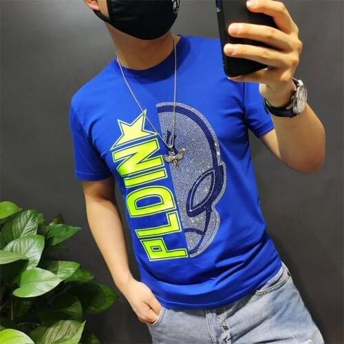 T-shirt Mens Alien Printing Rhinestone Mercerized Cotton Summer New Comfortable Breathable Hip Hop Handsome Multicolor Male Top