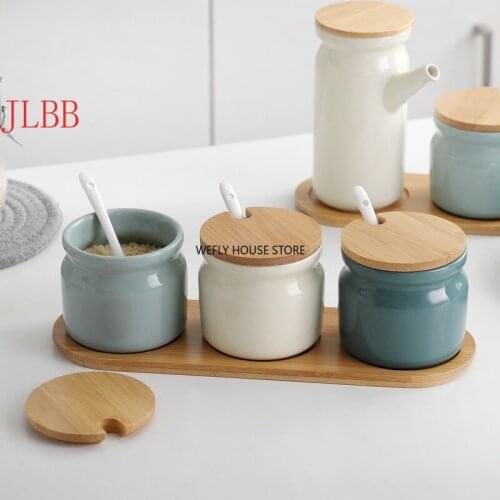 Ceramic Spice Rack Salt Shaker And Pepper Shaker Oil Bottle Set Kitchen Household Supplies For Spices Storage Jar With Cover