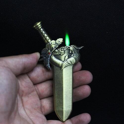 Creative Windproof Sword Shape Straight Into The Lighter Inflatable Metal Unusual Cool Lighters Smoking Accessories Mens Gift