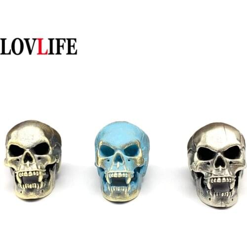 DIY Cuspid Teeth Skeleton Head Brass Keychain Pendant Jewelry Knife Beads Lanyard Hanging Handmade Pure Copper EDC Outdoor Tool