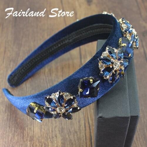 Fairland European Vintage Velvet Luxury Girls Crystal Baroque Hairband Elegant Rhinestone Headband Women Party Hair Accessory