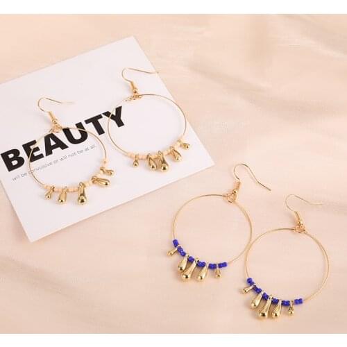 Fashion Big Hoop Drop Dangle Earrings Beaded Teardrop Shape Copper Beads and Small Acrylic Beads Earrings for Women Jewelry