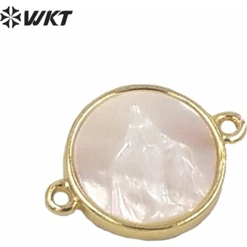 MP170 WKT Wholesa white shell connector double hooks bezel necklace connector religious virgin mary jewelry connector