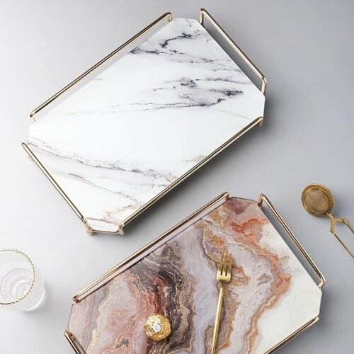 Nordic Style Marbled Dessert Tray Restaurant Hotel Storage Tray Kitchen Storage Supplies Coffee Table Desktop Rack