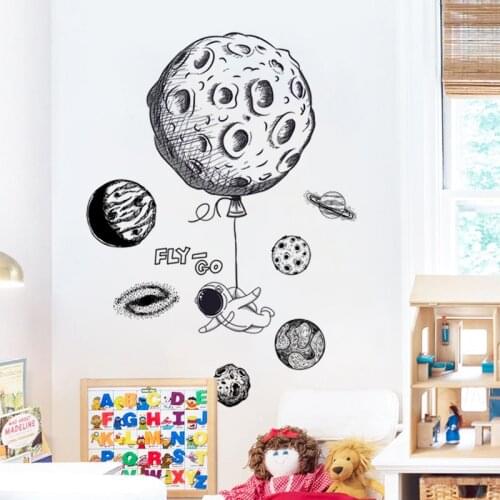 Cartoon Astronaut Planet Wall Stickers Boys Bedroom Decor Self-Adhesive Stickers Kids Room Decoration Home Decorations Sticker